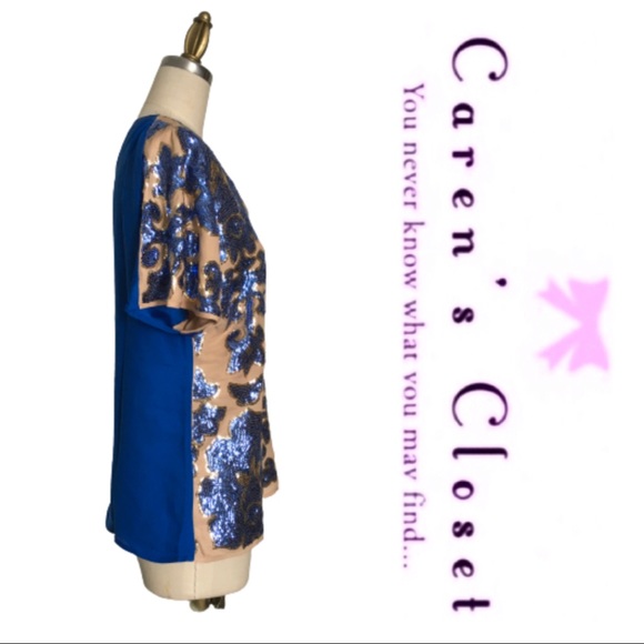 NWT Tracy Reese Royal Blue & Nude Sequined Top - Picture 6 of 7